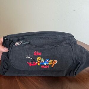 Vintage Disney Black Logo Waist Pack with Colorful Embroidery